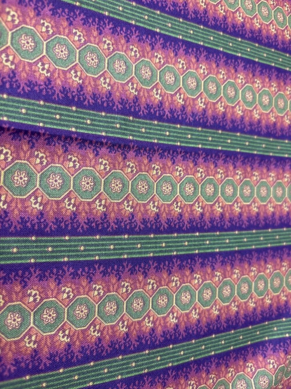 Vintage Cotton Fabric 17" x 35" Purple & Green Geometric Pattern